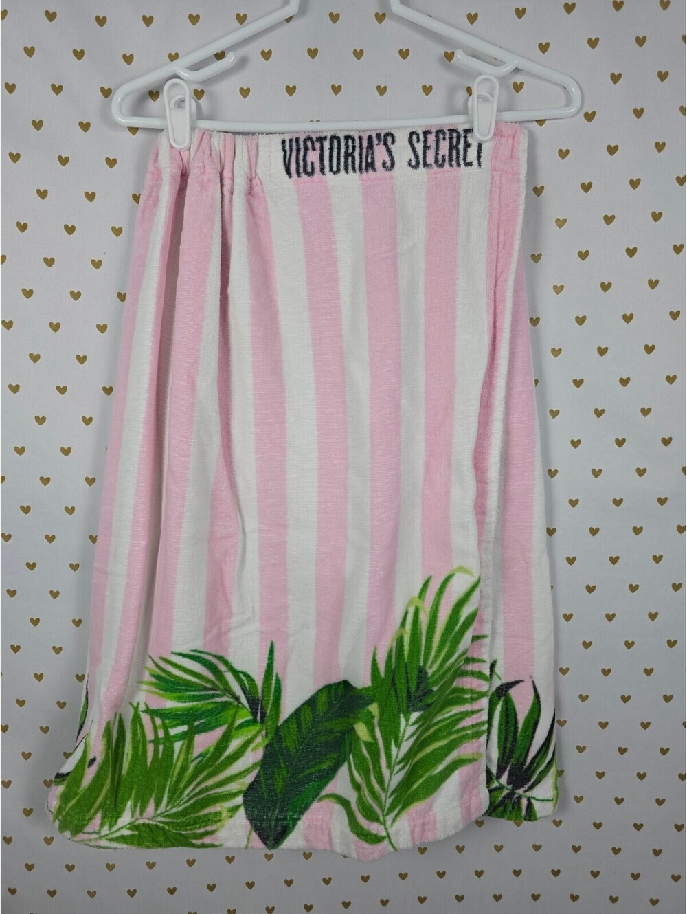 Victoria's Secret Towel Wrap Pink Stripe Tropical Palm Spa Bath 27x55